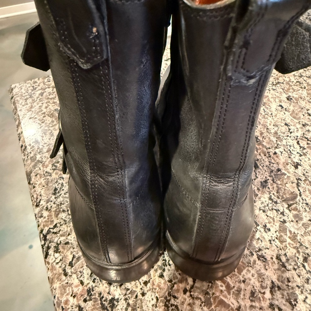 Frye Women’s Black Leather Moto Combat Boots 9.5 - Picture 2 of 6